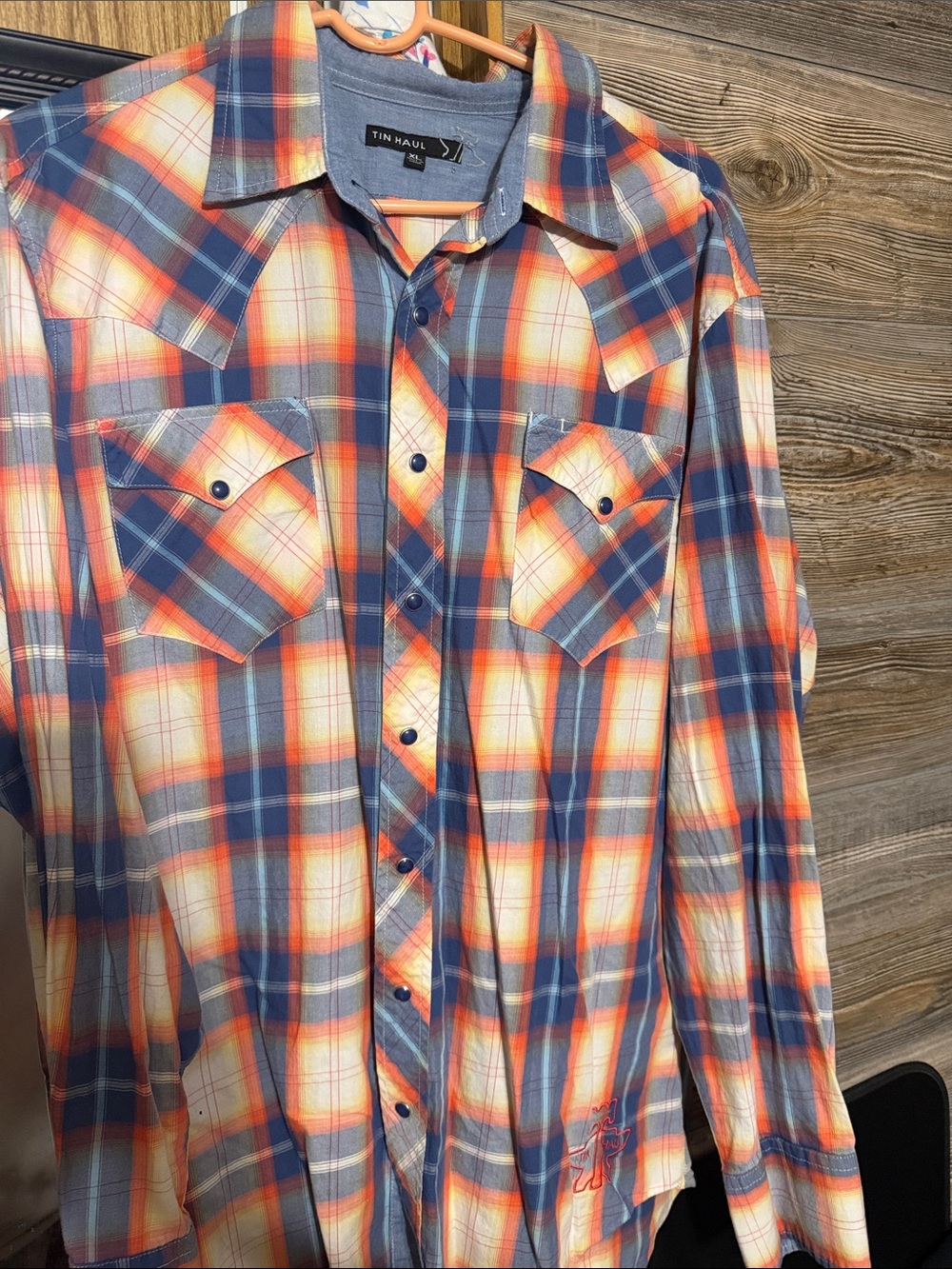 Tin Haul Orange, Blue & White Plaid Western Button-Down Shirt
